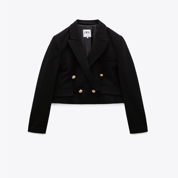 Zara Woman Blazer Cropped Velvet Double Breasted Plush Jacket Navy Nautical XS - Picture 11 of 12